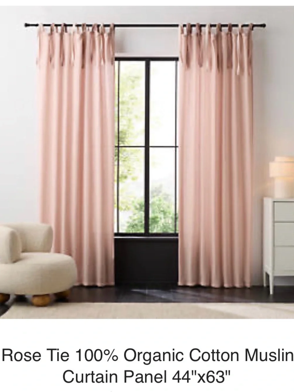 Crate&Barrel “Lilac Rose” color / Pink Tie-Top Curtains NEW WITH TAGS